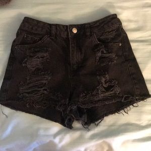 Black topshop high waisted moto shorts